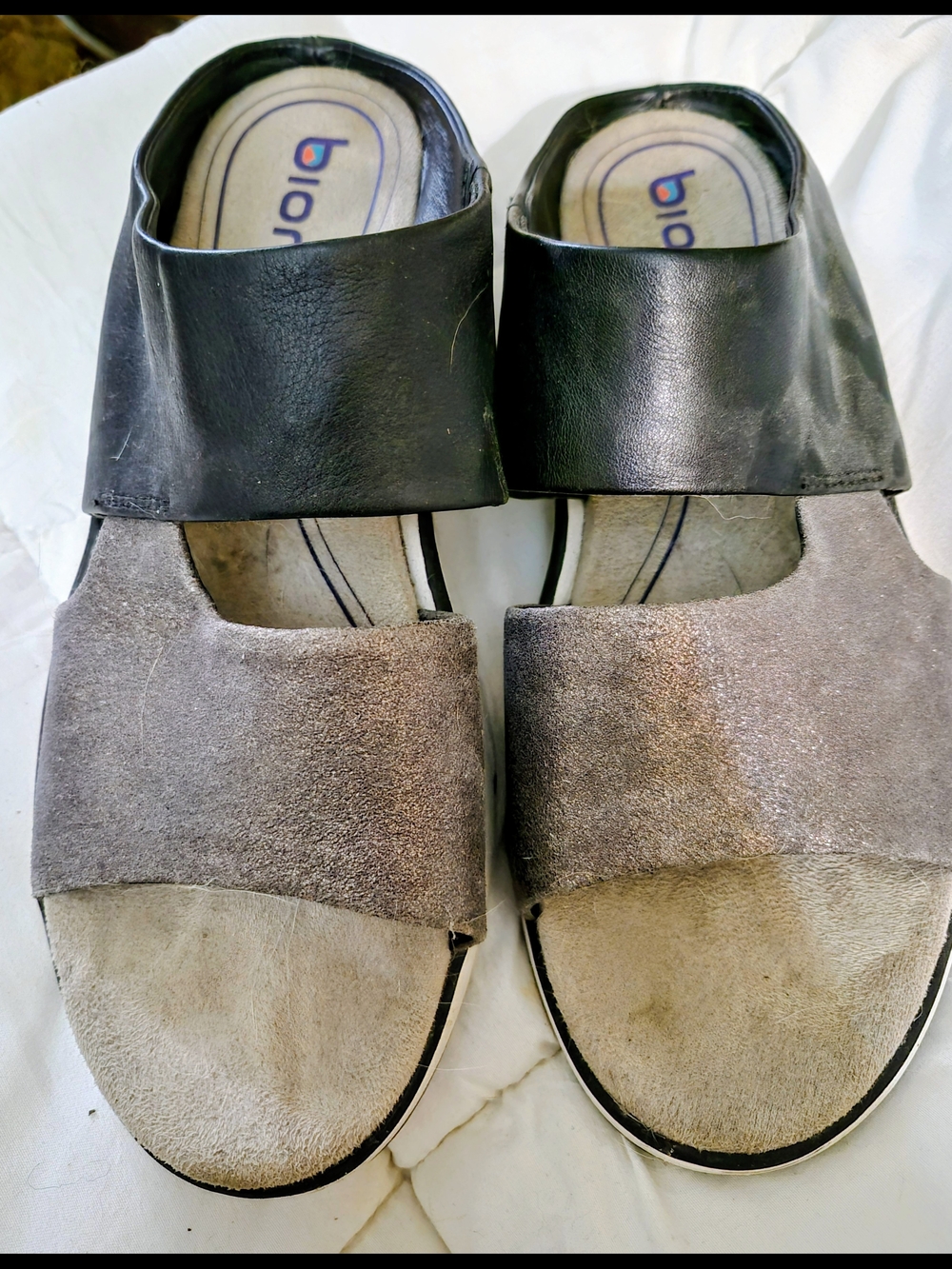 Vionic Two-Tone Black and Gray Slide Sandals